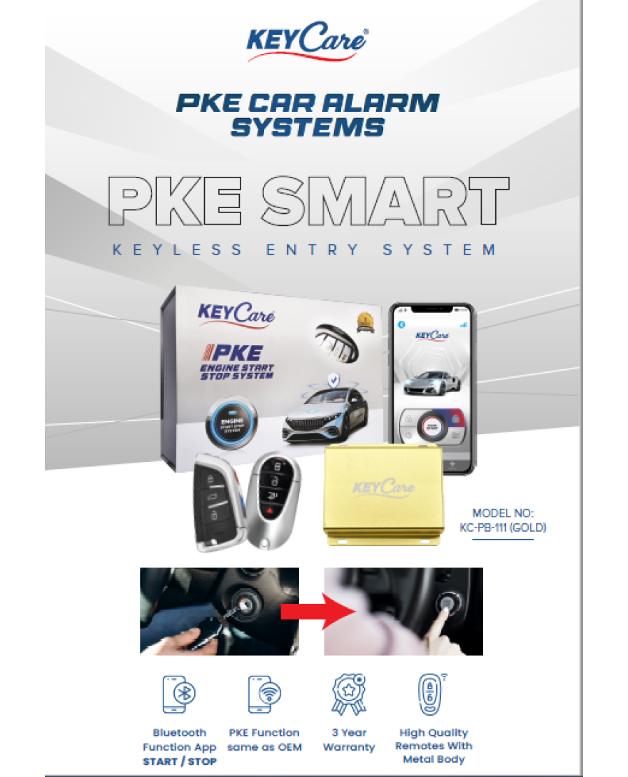 Key Care PKE SMART KEYLESS ENTRY SYSTEM GOLD | BLUETOOTH FUNCTIONAL APP | KC-PB-111-GOLD