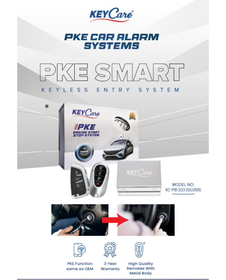 Key Care PKE SMART KEYLESS ENTRY SYSTEM SILVER | BLUETOOTH FUNCTIONAL APP | KC-PB-333-SILVER