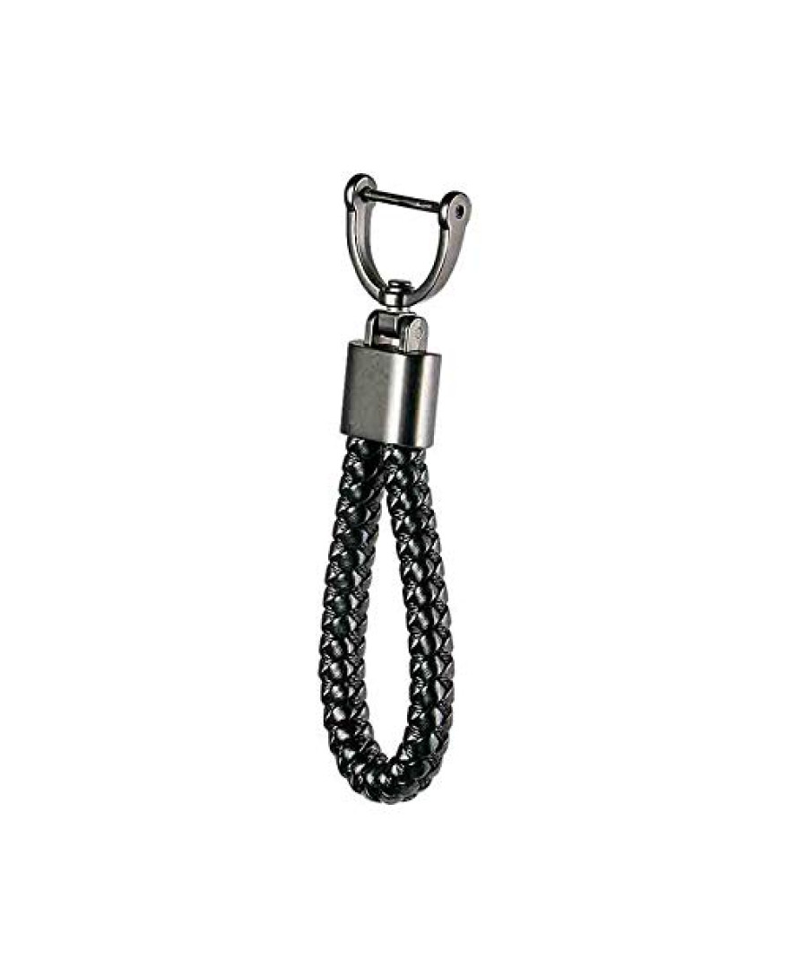 Keycare Universal car Key Holder Handwoven Leather Thread Key Chain Keyring | Style01 | Black