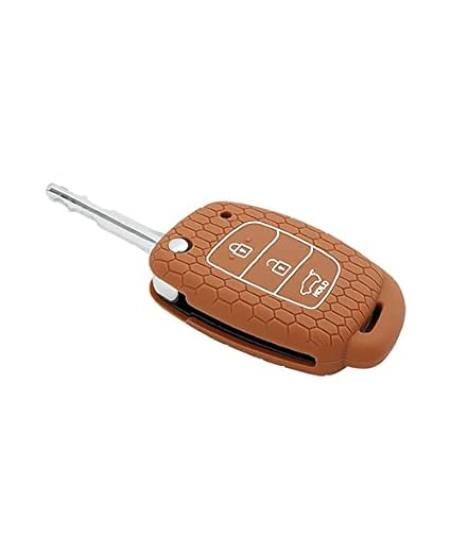 Key Care KLC 10 Silicon Car Key Cover Fit for Hyundai Aura, i10,i20,Xcent 2019 | Brown