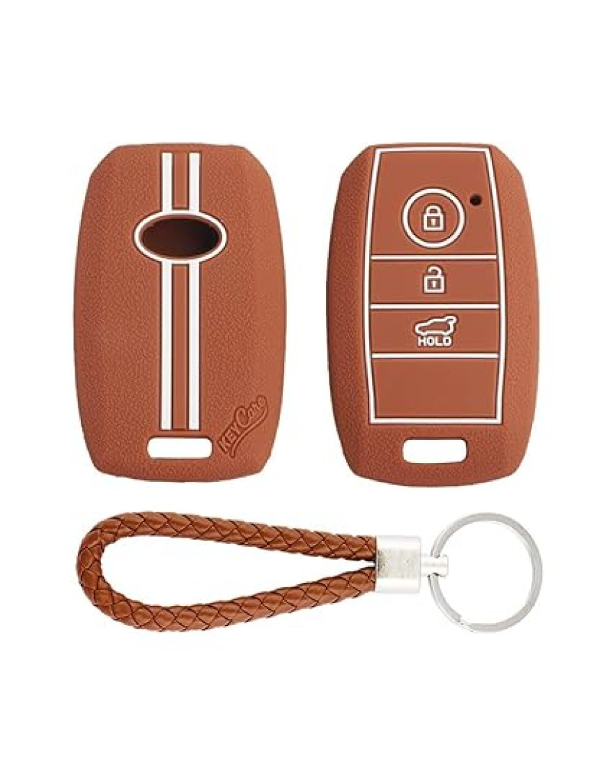 Key Care KLC 61 Silicon Car Key Cover Fit for KIA Sonet 2020, Seltos 2020+ | Brown