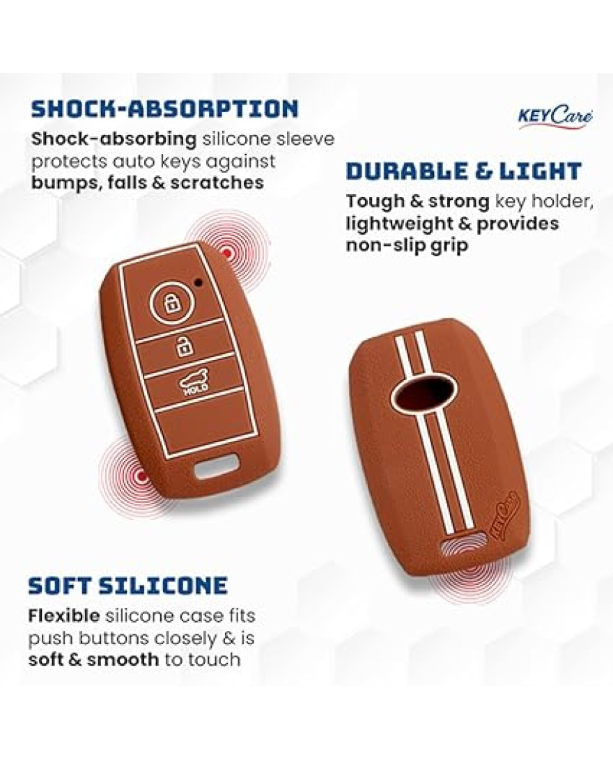 Key Care KLC 61 Silicon Car Key Cover Fit for KIA Sonet 2020, Seltos 2020+ | Brown