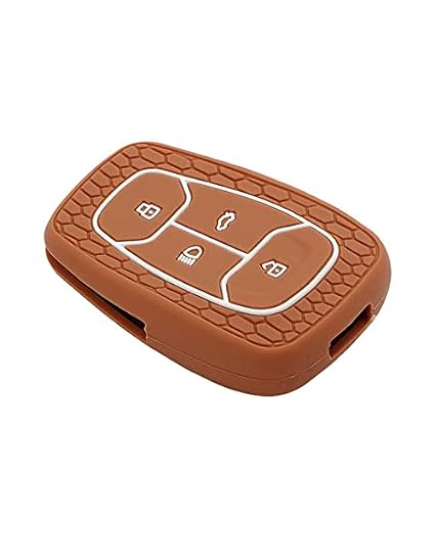 Key Care KLC 08 Silicon Car Key Cover Fit for TATA Altroz,Gravitas, Harrier | Brown