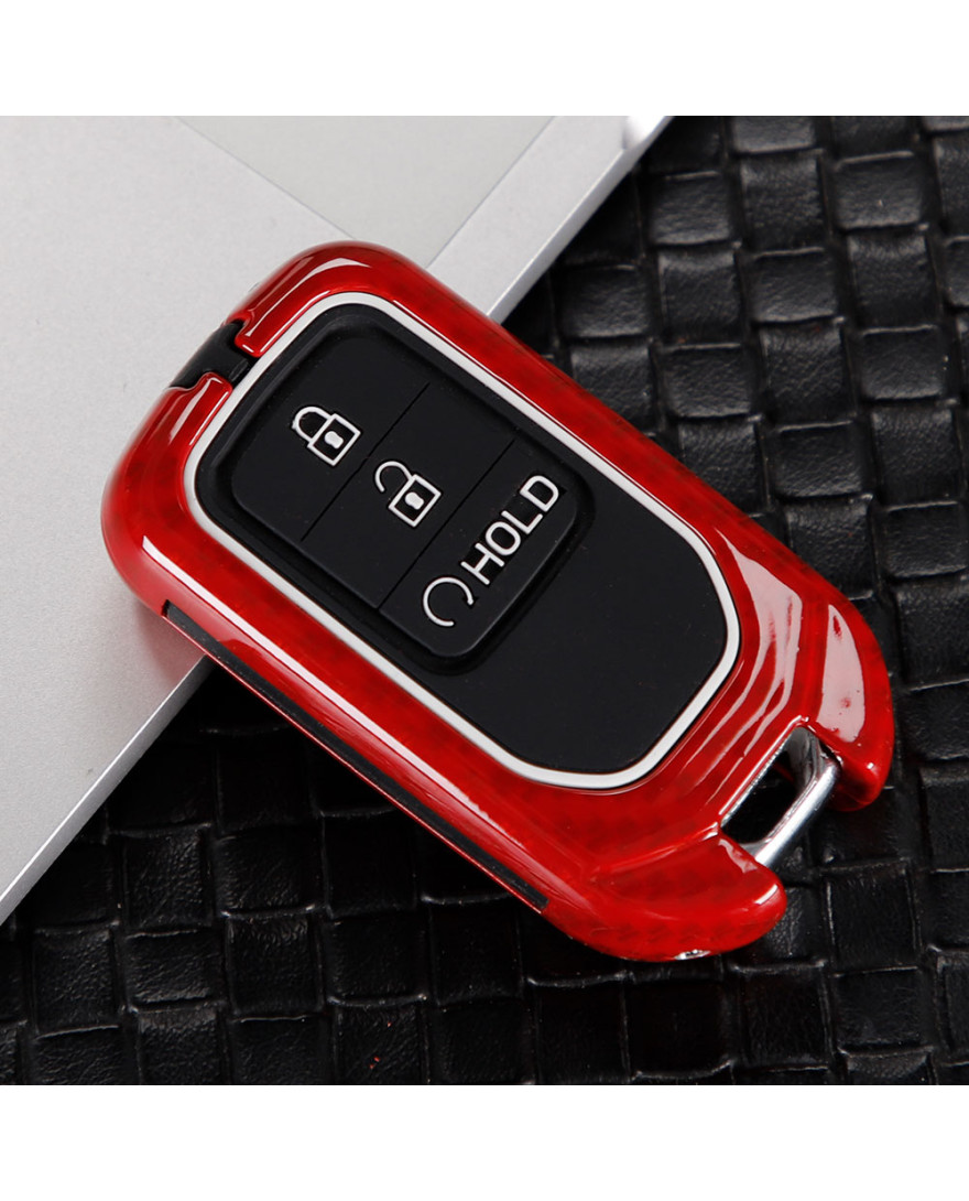 Keycare Premium Metal Alloy Key Case for Honda AMAZE | Metal HON 3 | Carbon Fiber Red Colour