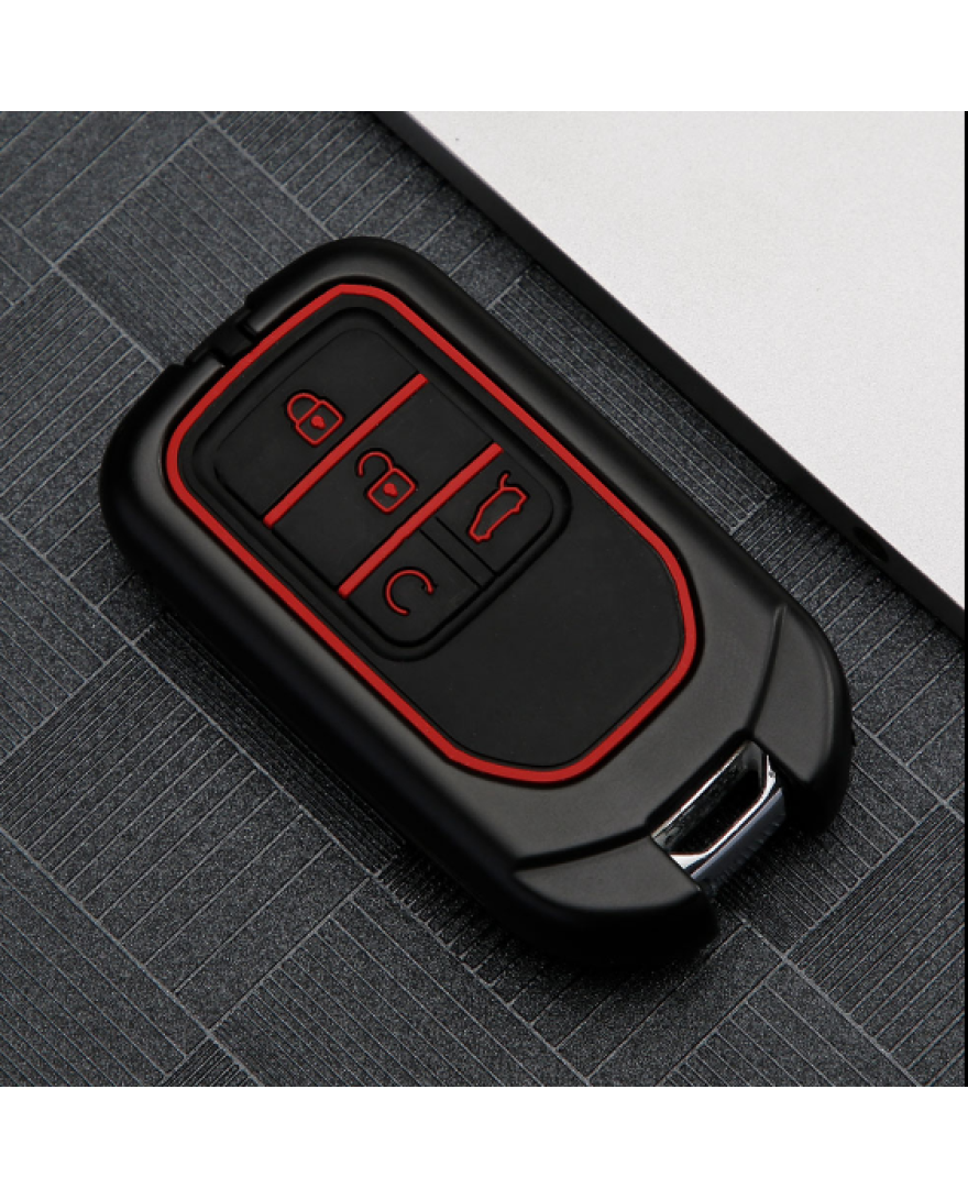 Keycare Premium Metal Alloy Key Case for Honda CIVIC | Metal HON 4 | Colour Carbon Fiber Red And Black