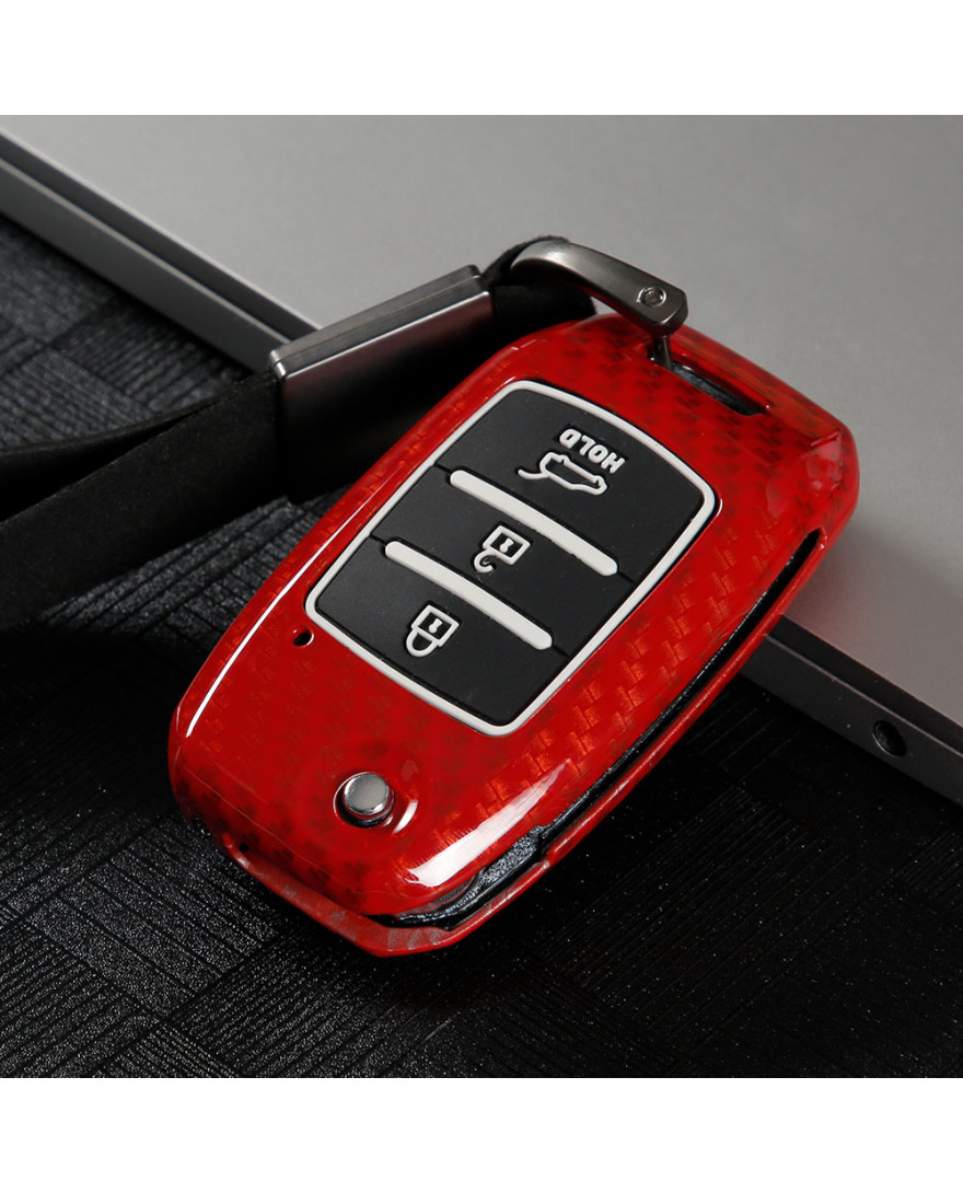 Keycare Premium Metal Alloy Key Case for Kia SELTOS 3B FLIP KEY REMOTE | Metal KIA 5 | Red