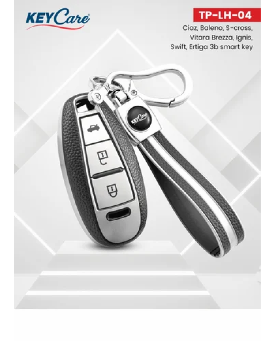 Key Care Leather TPU Key Cover with Key Chain  Black Silver TPU L TP LH 04