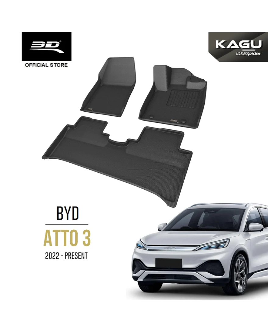 3D Kagu Floor Mat Compatible with  BYD Atto 3 2023 | Complete Set | Custom Fit | BLACK