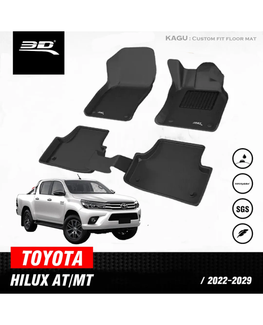 3D Kagu Floor Mat For TOYOTA HILUX AT/MT | 2020 to 2023 | Complete Set | Custom Fit | BLACK