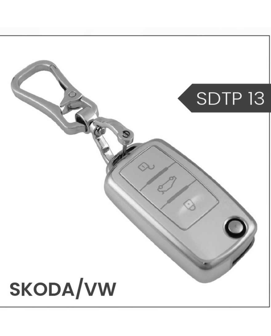 keycare silver dust TPU key cover And keychain for Virtus, Tiguan, Taigun, Jetta, Slavia, Kodiaq, Kushaq, Karoq, Octavia flip key | SDTP 13, SDTP Keychain