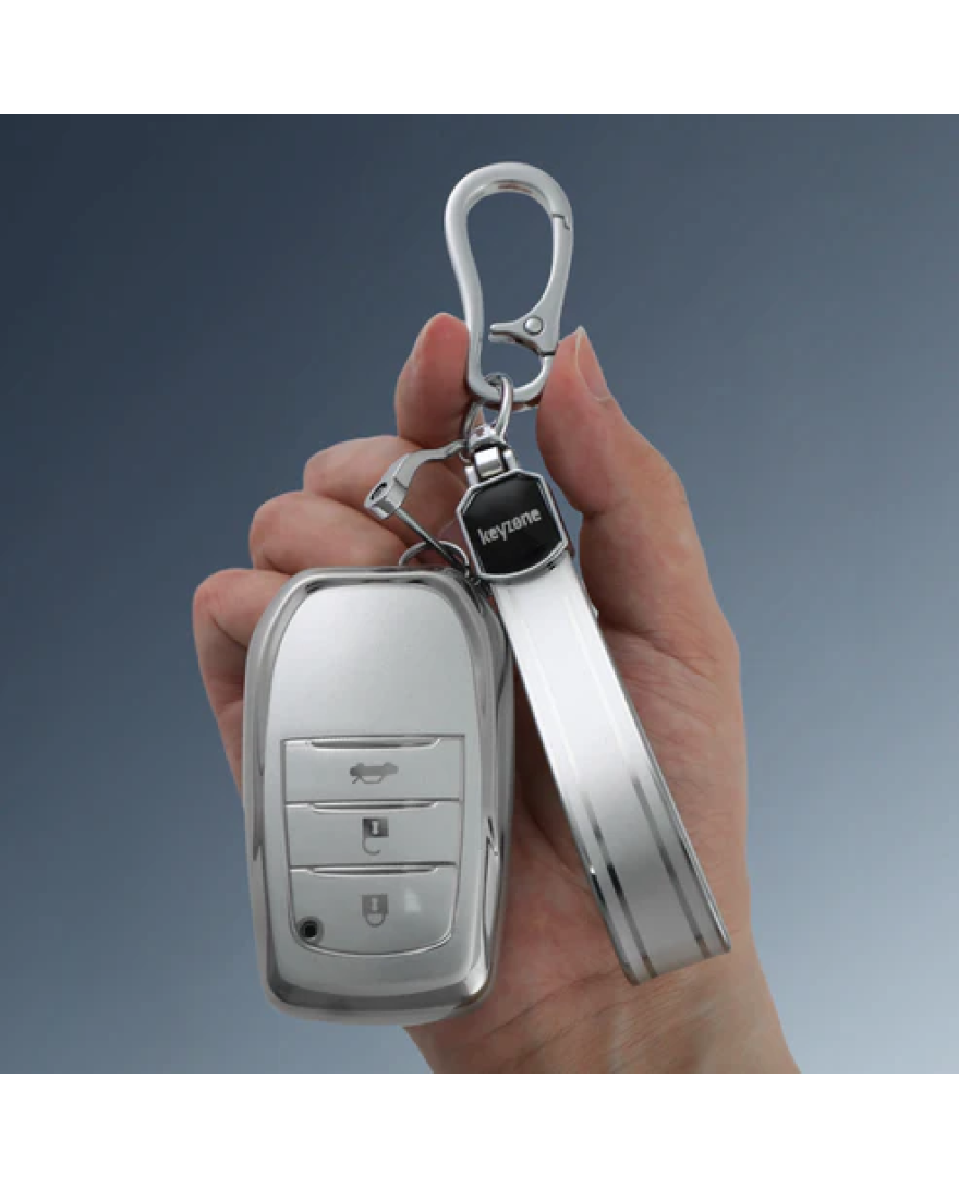 Keyzone Silver Dust TPU key cover And keychain for Fortuner, Legender, Land Cruiser, Suzuki Invicto smart key | SDTP_18_3b, SDTPKeychain