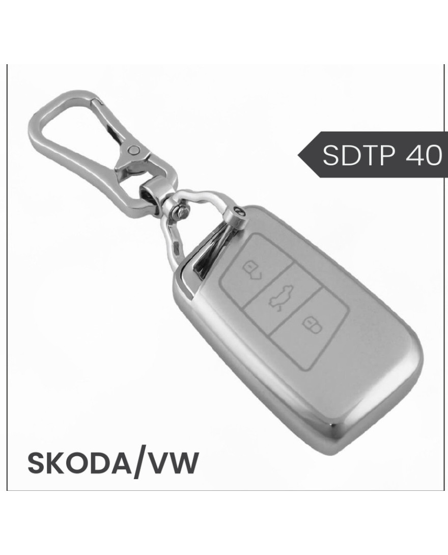 keycare Silver dust TPU key cover And keychain for Virtus, Tiguan, Taigun, Jetta, Slavia, Kodiaq, Kushaq, Karoq, Octavia flip key | SDTP 40, SDTP Keychain