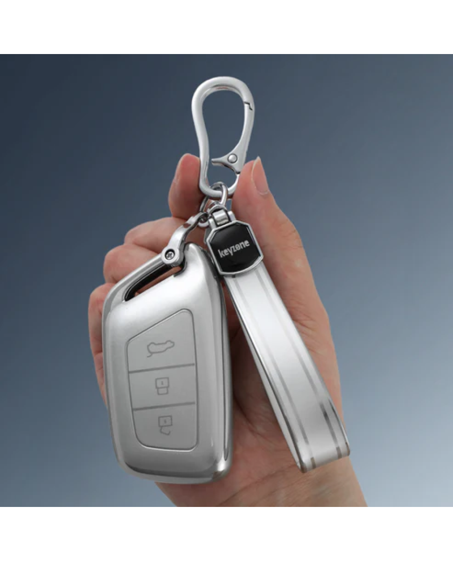 keycare Silver Dust TPU key cover And keychain for MG Hector smart key | SDTP 64, SDTP Keychain