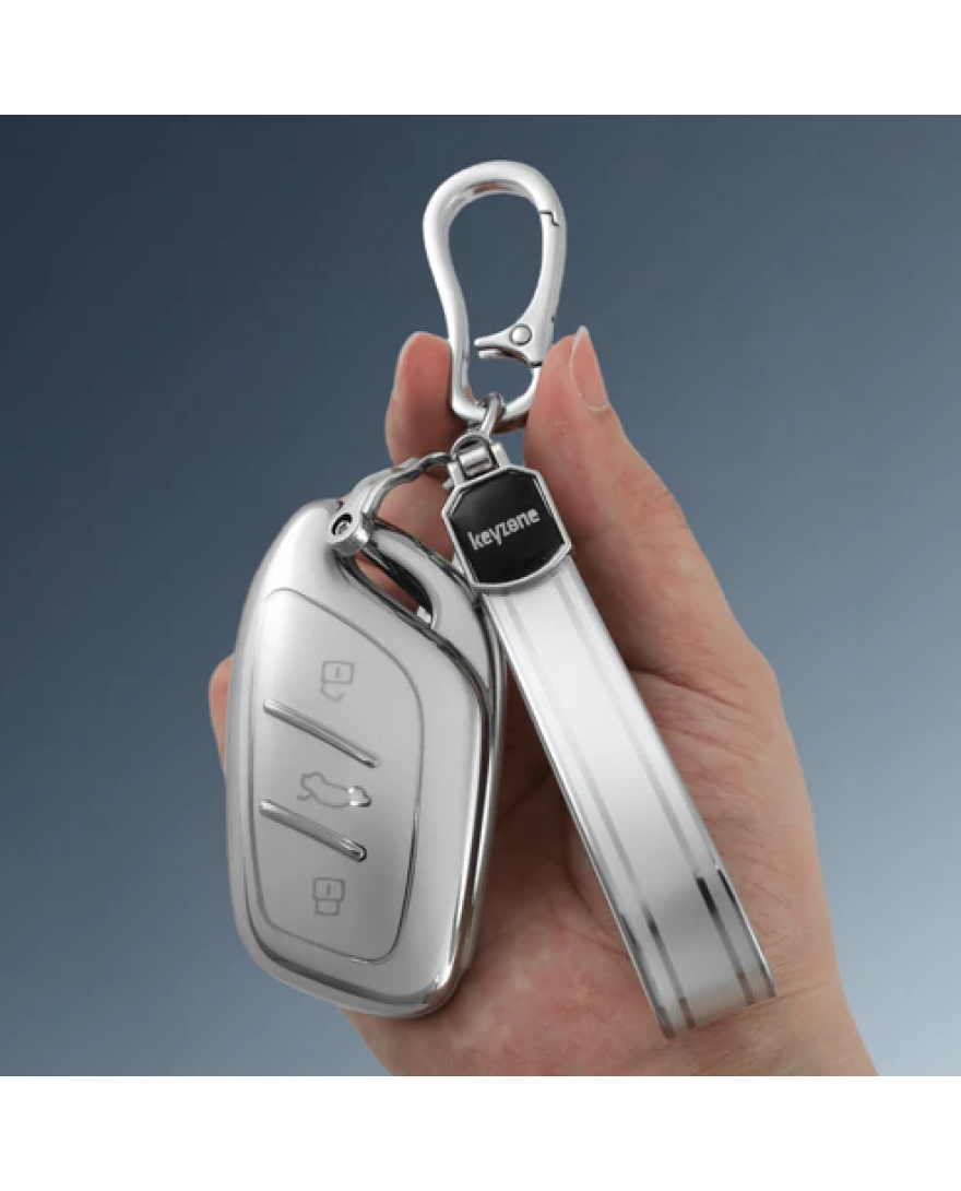 keycare silver dust TPU key cover And keychain for MG Astor, ZS EV smart key | SDTP 65, SDTP Keychain