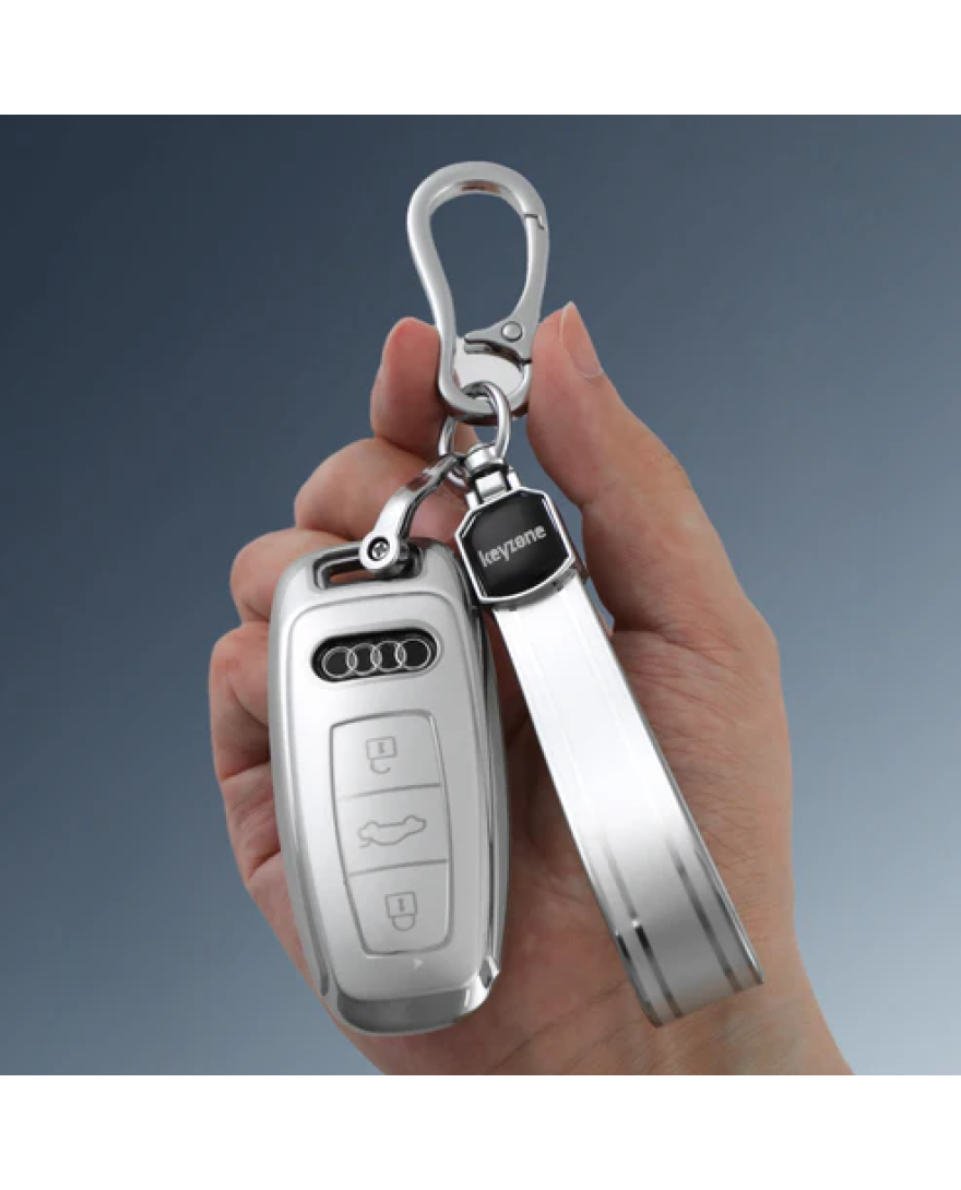 keycare silver dust TPU key cover And keychain for Audi 2018-2022 A6 A7 A8 E-Tron Q8 SQ8, 2020 2021 2022 A3 Q7 S3 S6 SQ7 RS6 S7 RS7 smart key | SDTP 82, SDTP Keychain