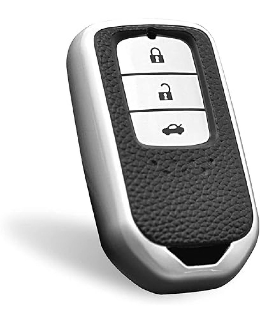 Keycare TPU Key Cover For Honda City, Civic, Jazz, Brio, Amaze, Cr-v, Wr-v, Br-v, Mobilio 3B Smart Key | TP24 Silver Black