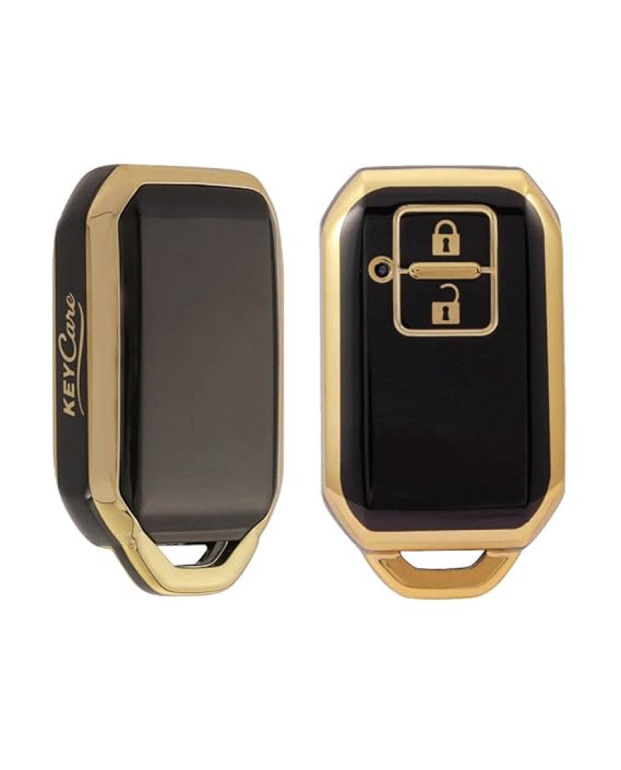 Keycare TPU Key Cover Compatible for Glanza, Urban Cruiser Hyryder Smart Key | TP05 Gold Black