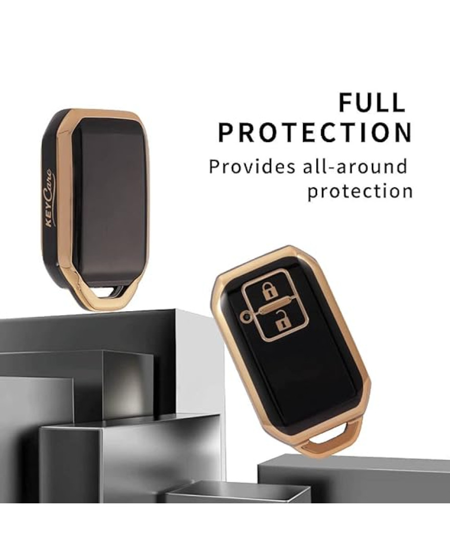 Keycare TPU Key Cover Compatible for Glanza, Urban Cruiser Hyryder Smart Key | TP05 Gold Black