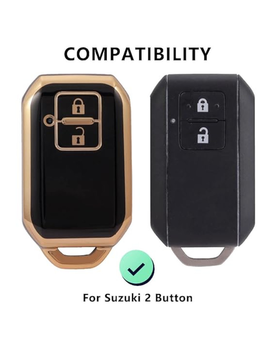 Keycare TPU Key Cover Compatible for Glanza, Urban Cruiser Hyryder Smart Key | TP05 Gold Black