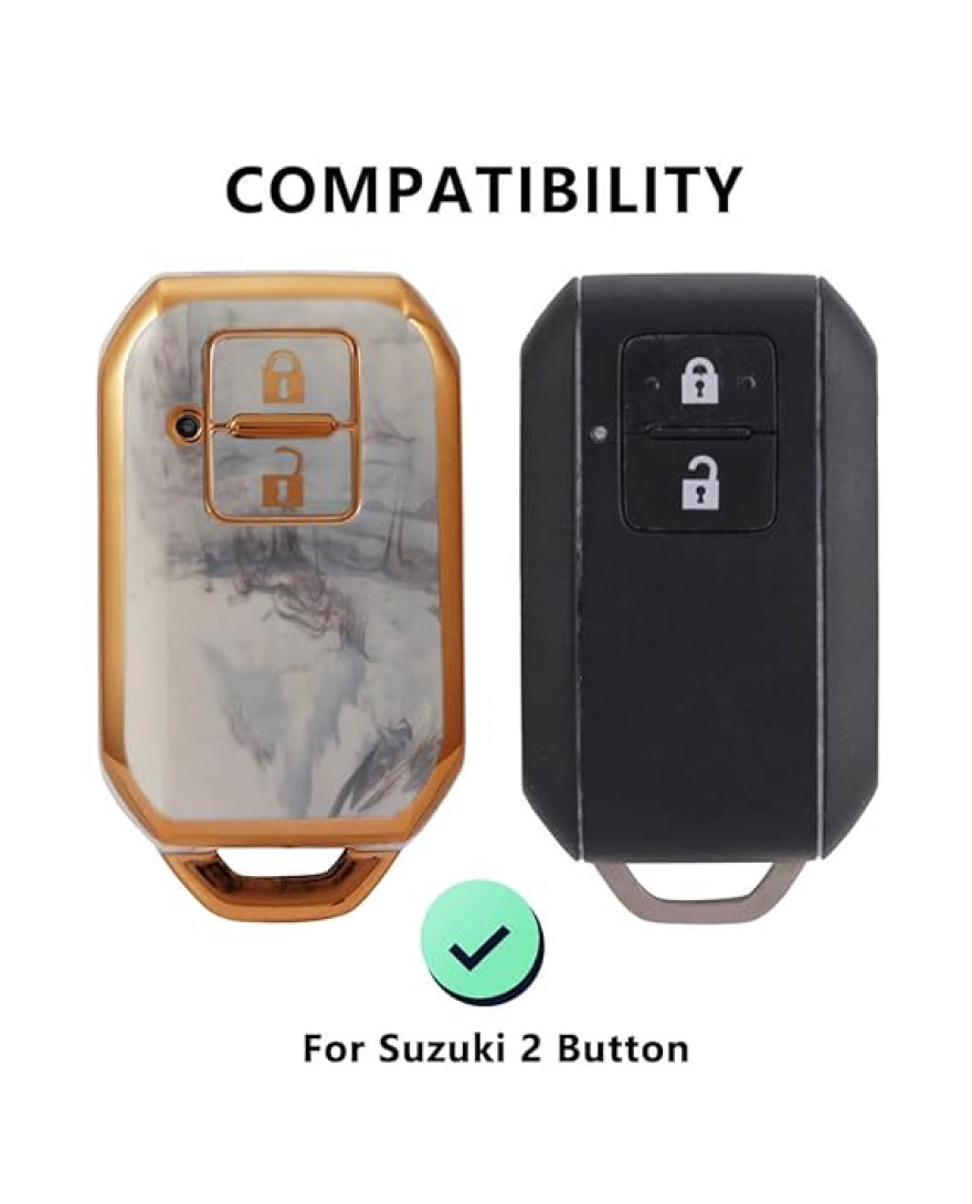 Keycare TPU Key Cover Compatible for Glanza, Urban Cruiser Hyryder Smart Key | TP05 Marble Finish