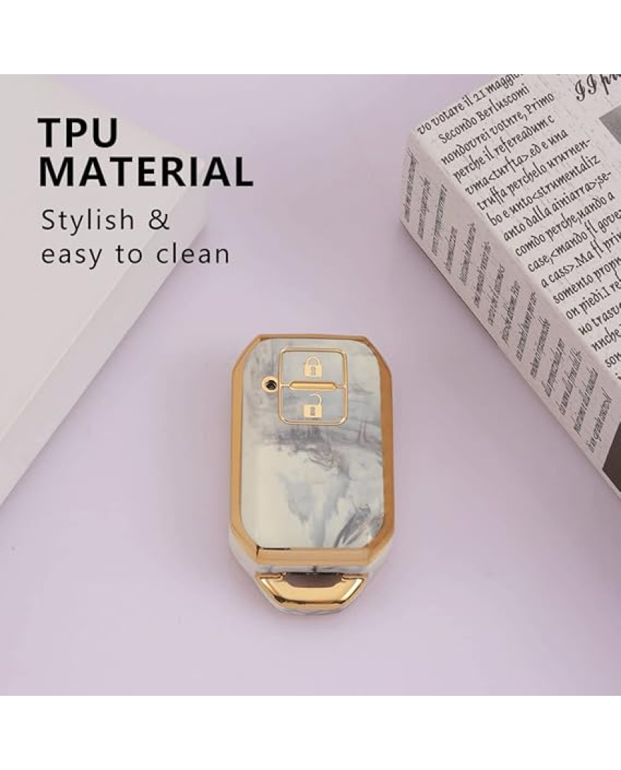 Keycare TPU Key Cover Compatible for Glanza, Urban Cruiser Hyryder Smart Key | TP05 Marble Finish