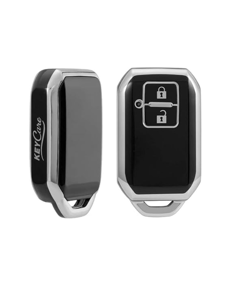 Keycare TPU Key Cover Compatible for Glanza, Urban Cruiser Hyryder Smart Key | TP05 Silver Black