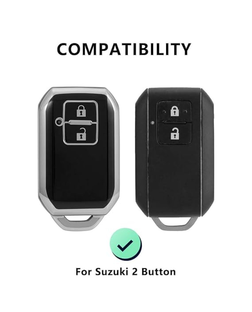 Keycare TPU Key Cover Compatible for Glanza, Urban Cruiser Hyryder Smart Key | TP05 Silver Black