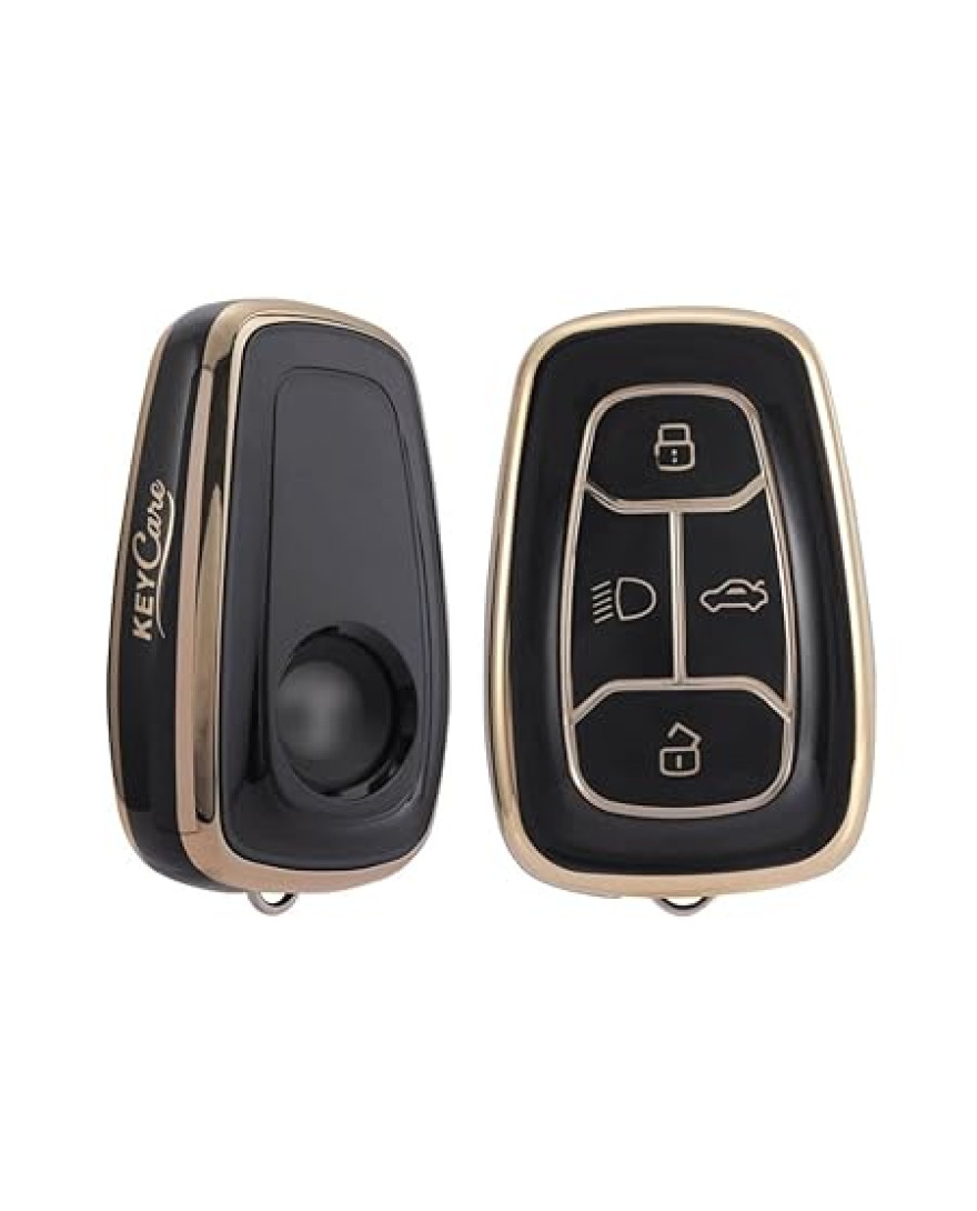 Keycare TPU Key Cover Compatible for Nexon, Harrier, Tigor BS6, Tigor EV, Safari 2021, Altroz, Safari Gold, Gravitas, Punch Smart Key | TP08 Gold Black