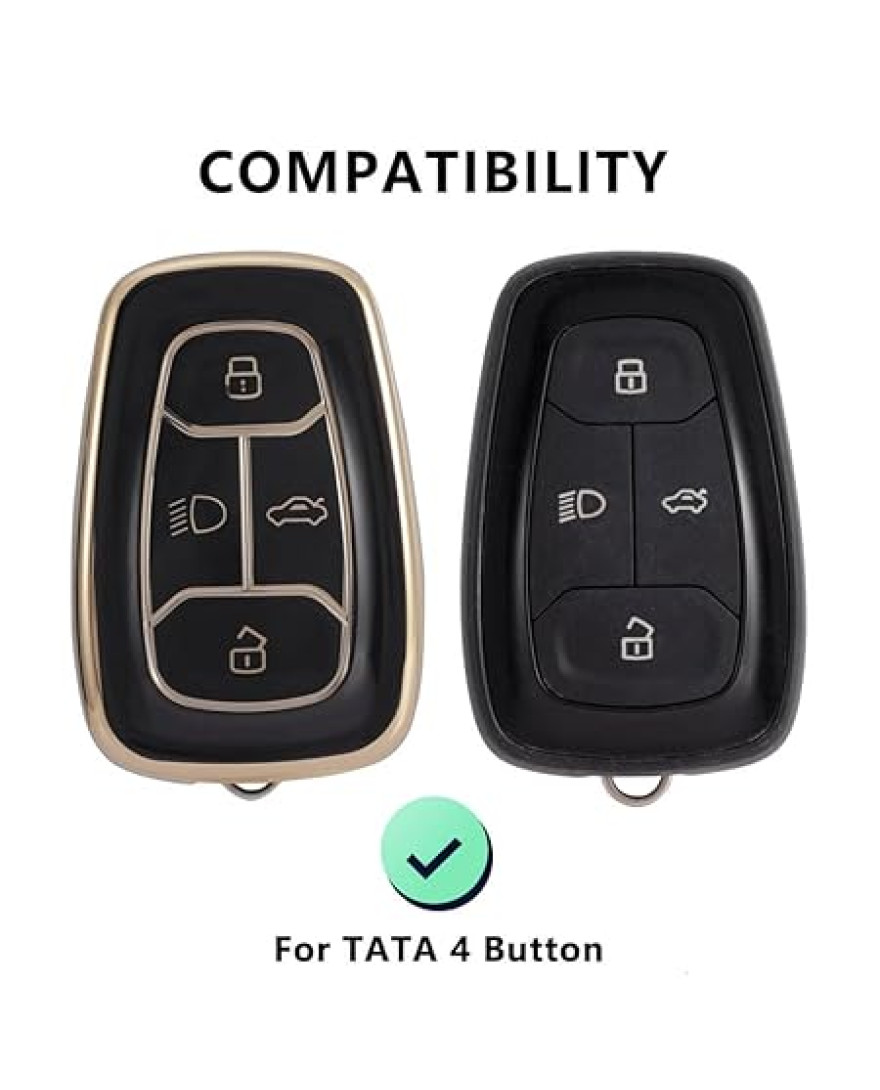 Keycare TPU Key Cover Compatible for Nexon, Harrier, Tigor BS6, Tigor EV, Safari 2021, Altroz, Safari Gold, Gravitas, Punch Smart Key | TP08 Gold Black