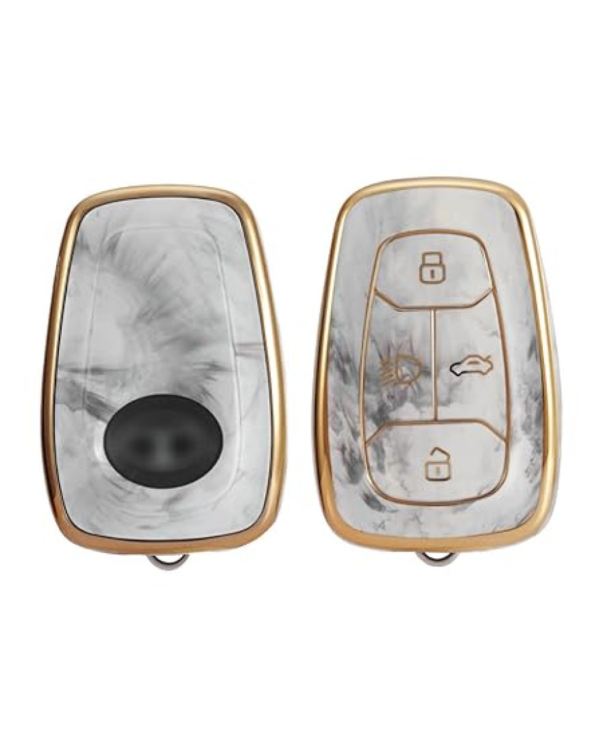 Keycare TPU Key Cover Compatible for Nexon, Harrier, Tigor BS6, Tigor EV, Safari 2021, Altroz, Safari Gold, Gravitas, Punch Smart Key | TP08 Marble Finish