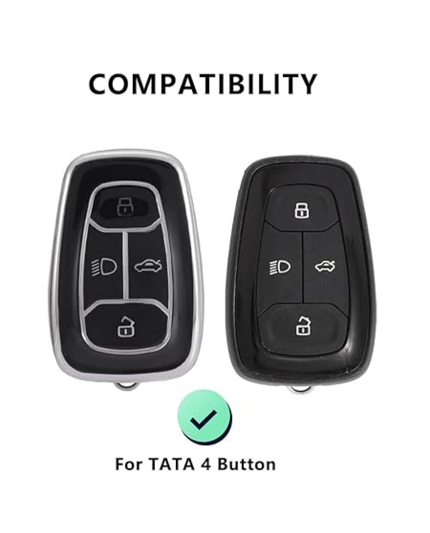 Keycare TPU Key Cover Compatible for Nexon, Harrier, Tigor BS6, Tigor EV, Safari 2021, Altroz, Safari Gold, Gravitas, Punch Smart Key | TP08 Silver Black