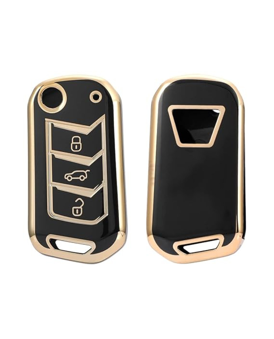 Keycare TPU Key Cover Compatible for Scorpio-N, TUV 300 Plus, XUV 300, XUV400, XUV700, Marazzo, Bolero 2020, Scorpio, Thar Flip Key | TP09 Gold Black