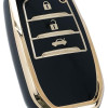 Keyzone TPU key cover for Toyota Fortuner, Legender, Land Cruiser, Suzuki Invicto 3 button smart key | TP18 Gold Black
