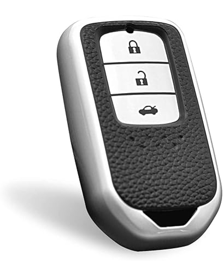 Keycare TPU Key Cover For Honda City, Civic, Jazz, Brio, Amaze, Cr-v, Wr-v, Br-v, Mobilio 3B Smart Key | TP24 Silver Black