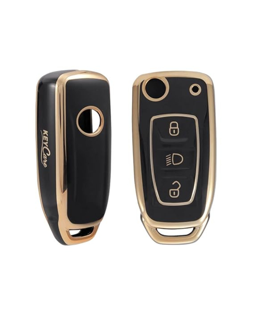 Keycare TPU Key Cover Compatible for Zest, Bolt, Zica, Tiago, Tigor, Nexon, Hexa, Safari Storme, Harrier flip Key | TP29 Gold Black