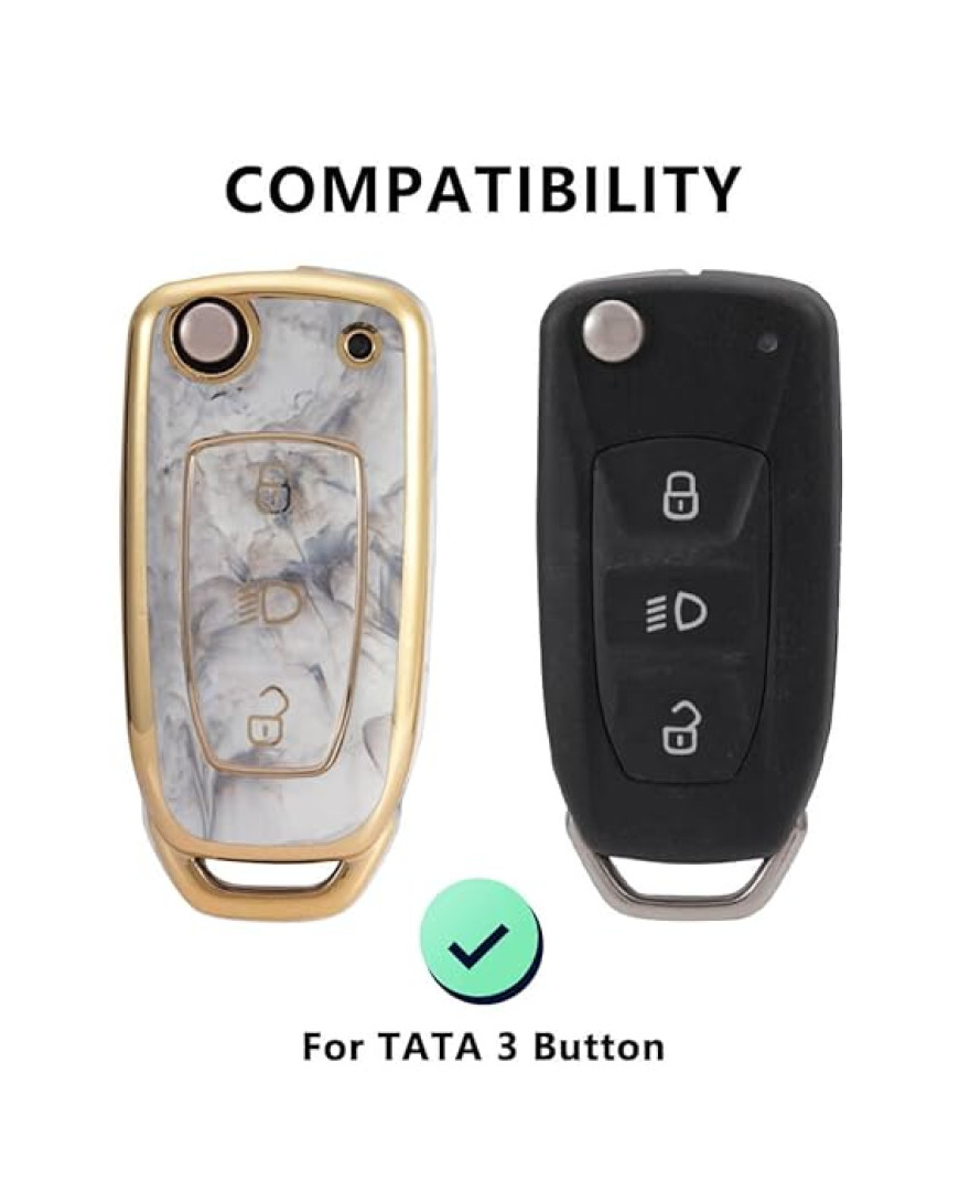 Keycare TPU Key Cover Compatible for Zest, Bolt, Zica, Tiago, Tigor, Nexon, Hexa, Safari Storme, Harrier flip Key | TP29 Marble Finish