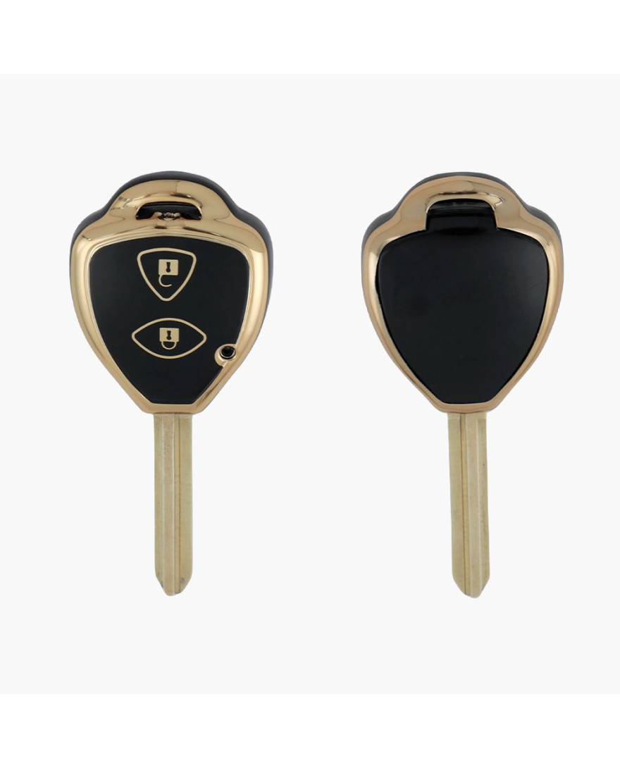 Keycare TPU Key Cover For Fortuner, Innova 2 Button Smart Key | TP32 Gold Black