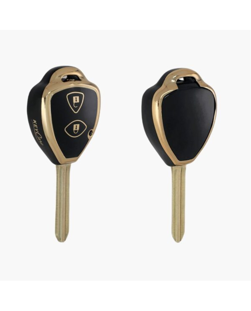 Keycare TPU Key Cover For Fortuner, Innova 2 Button Smart Key | TP32 Gold Black