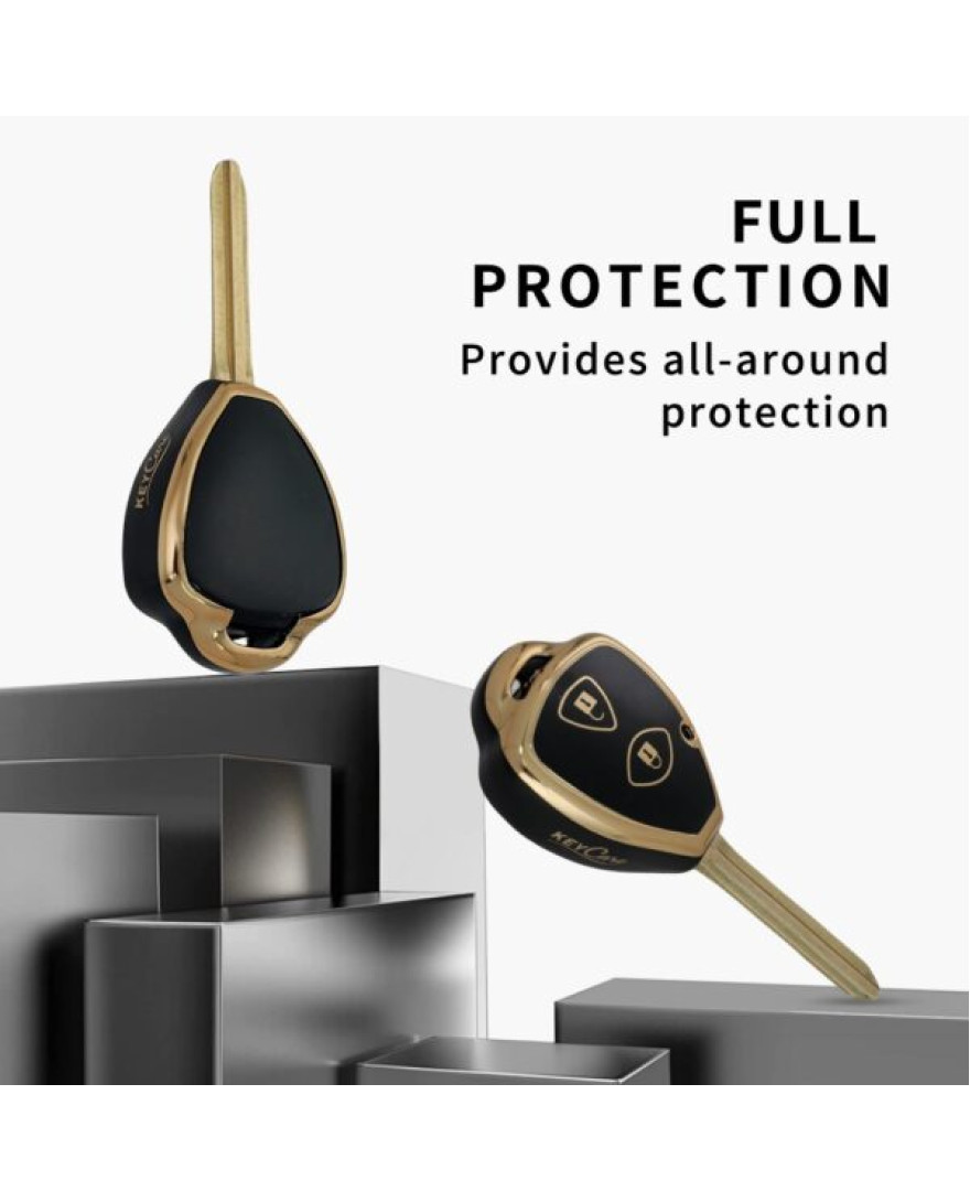 Keycare TPU Key Cover For Fortuner, Innova 2 Button Smart Key | TP32 Gold Black