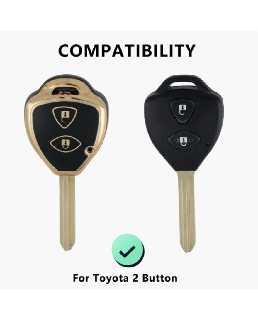 Keycare TPU Key Cover For Fortuner, Innova 2 Button Smart Key | TP32 Gold Black