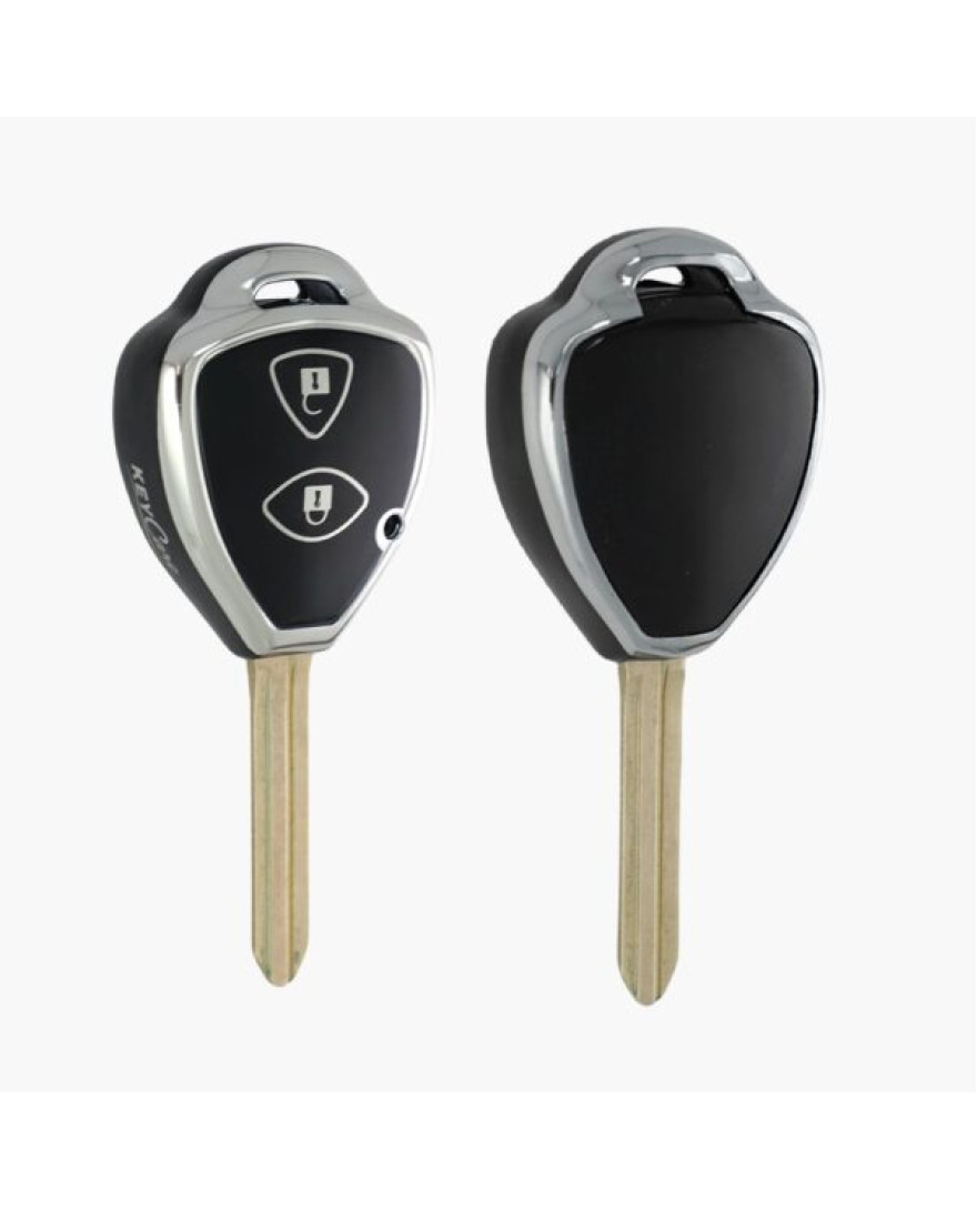 Keycare TPU Key Cover For Fortuner, Innova 2 Button Smart Key | TP32 Silver Black