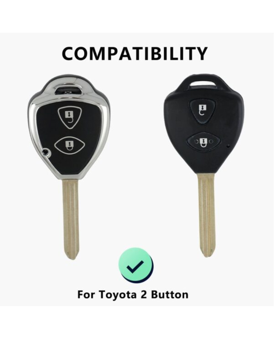 Keycare TPU Key Cover For Fortuner, Innova 2 Button Smart Key | TP32 Silver Black