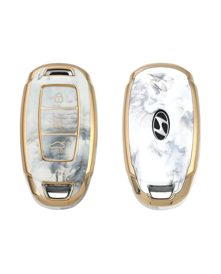 keycare TPU car Key Cover Compatible for Hyundai i20 | Verna | Kona 3 Button Smart Key | Marble Finish