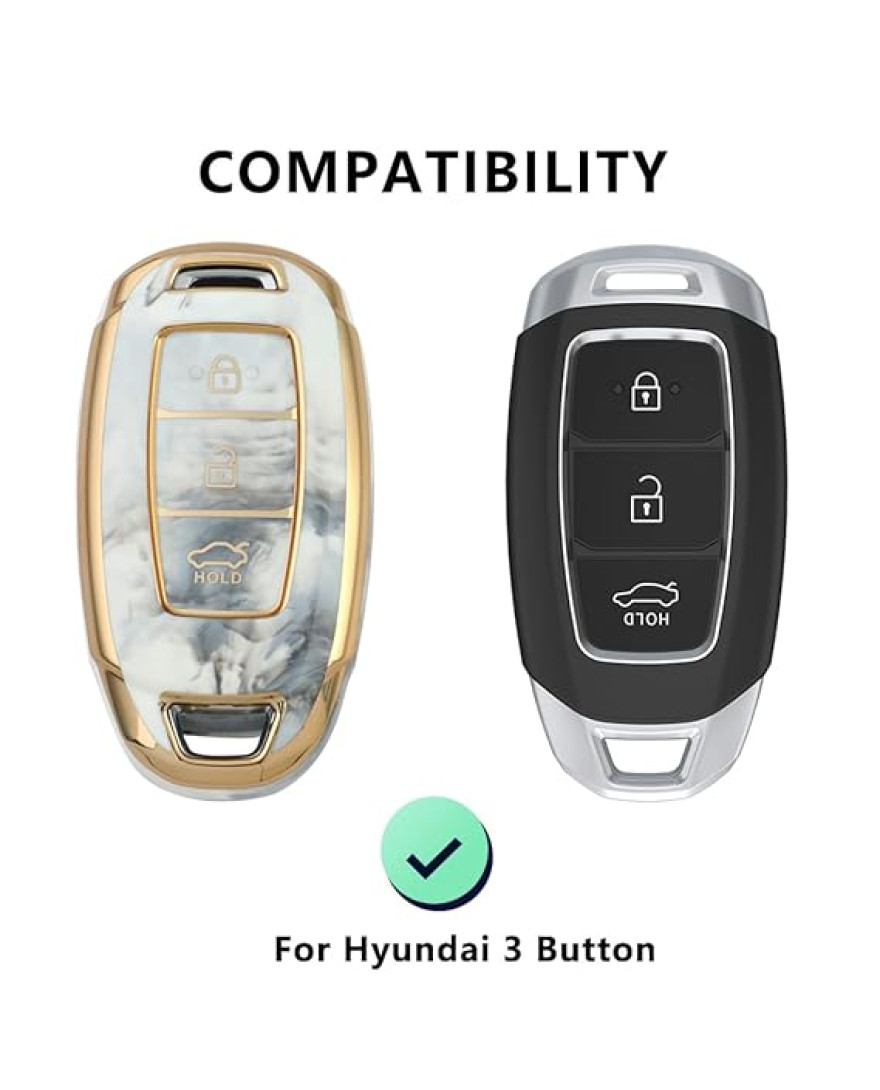 keycare TPU car Key Cover Compatible for Hyundai i20 | Verna | Kona 3 Button Smart Key | Marble Finish