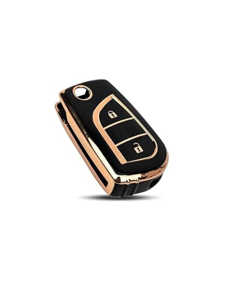 Keycare TPU Key Cover For Fortuner, Innova TP32 Gold Black