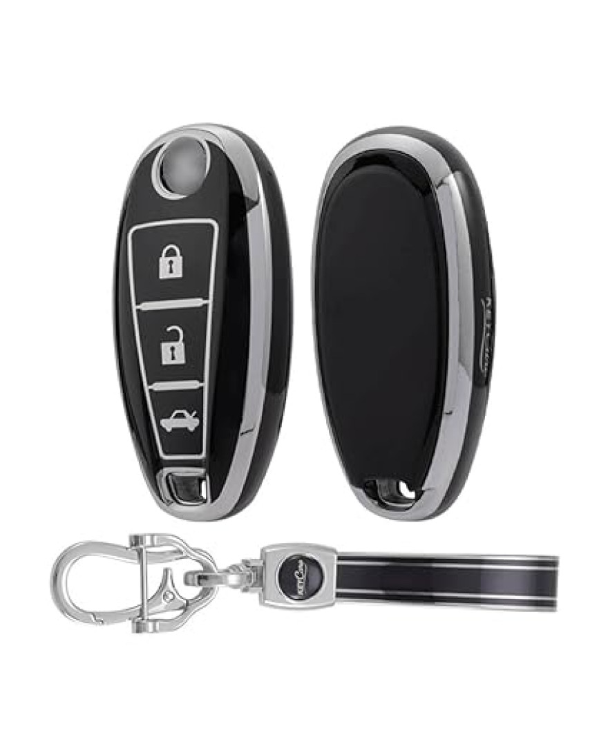 Keycare TPU Key Cover For Fortuner, Innova TP32 Silver Black