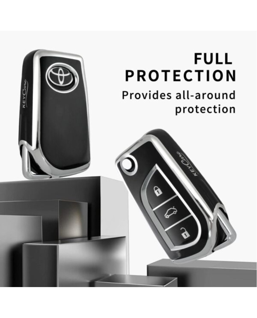 Keycare TPU Key Cover For Fortuner, Innova | TP42 Silver Black