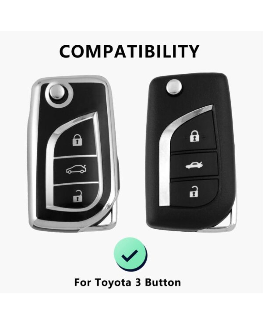 Keycare TPU Key Cover For Fortuner, Innova | TP42 Silver Black