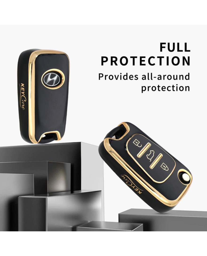 keycare TPU Key Cover For Elantra, i10, i20, Verna |TP45 | Gold Black