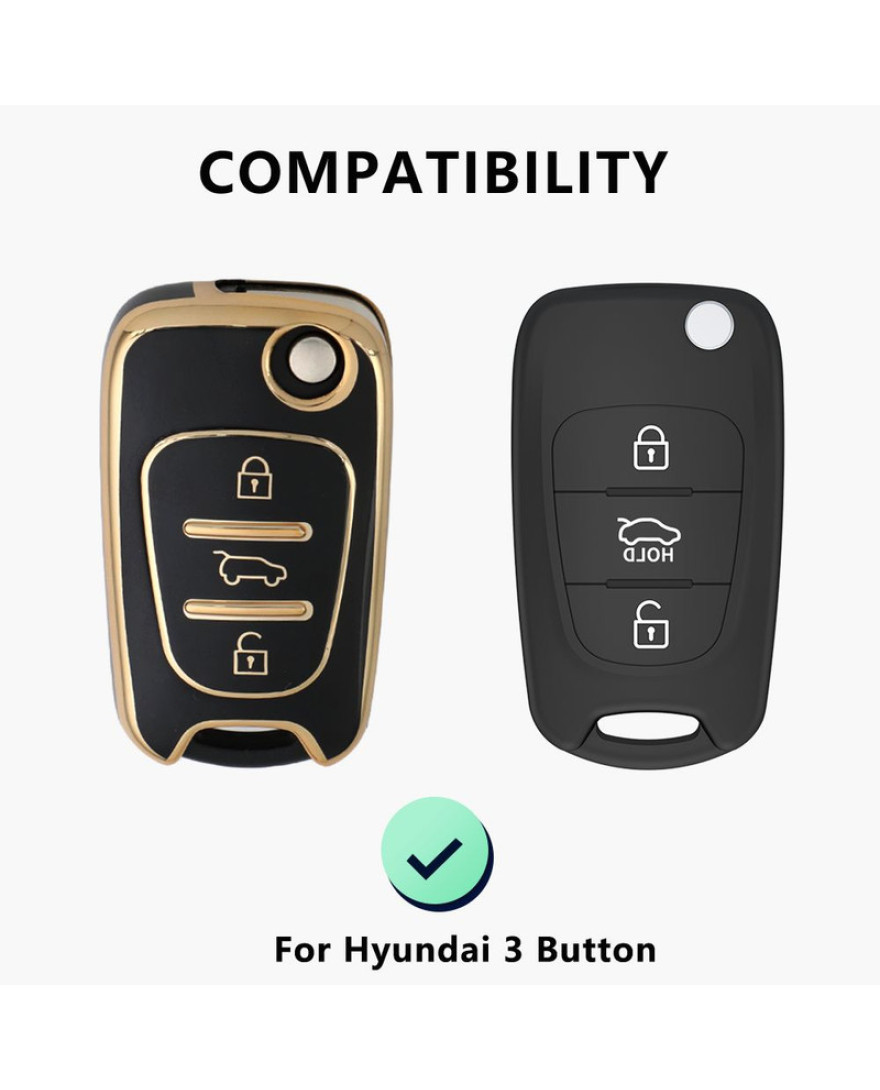 keycare TPU Key Cover For Elantra, i10, i20, Verna |TP45 | Gold Black